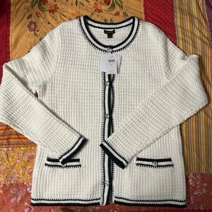 J. Jill Cream Cardigan with Black Trim